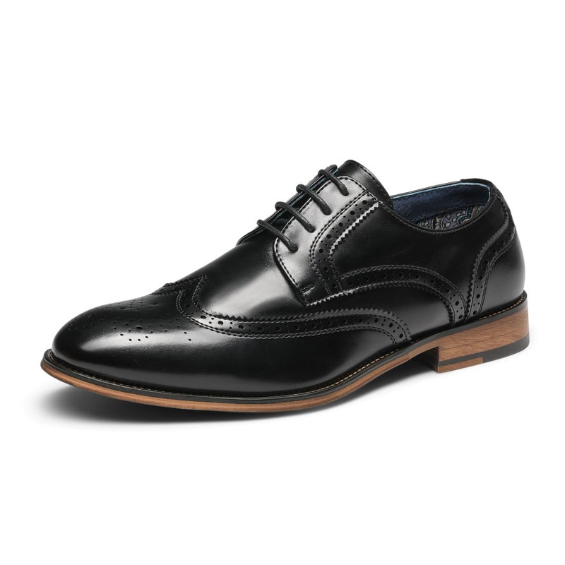 Bruno Marc Men's Lace Up Soft Cap-Toe Formal Dress Shoes,Size 12,Black-Wingtip,Louis_2 - Image 1